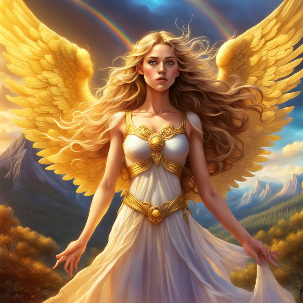 Warring Angel Girl Guarding Gold, Pixar Style