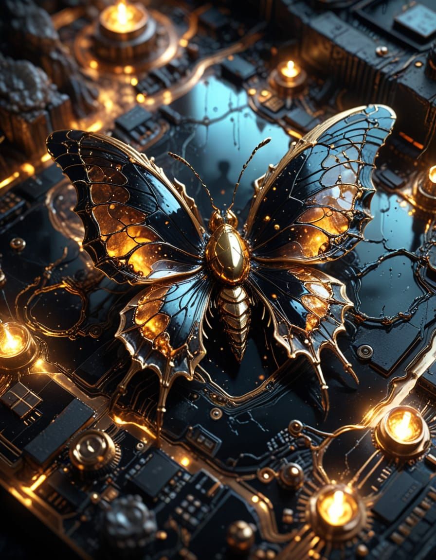 Cybernetic Dreamscape with Blooming Rose and Glowing Circuit...