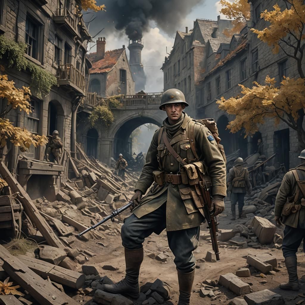 Fantastical WWI Soldier in Detailed Matte Painting