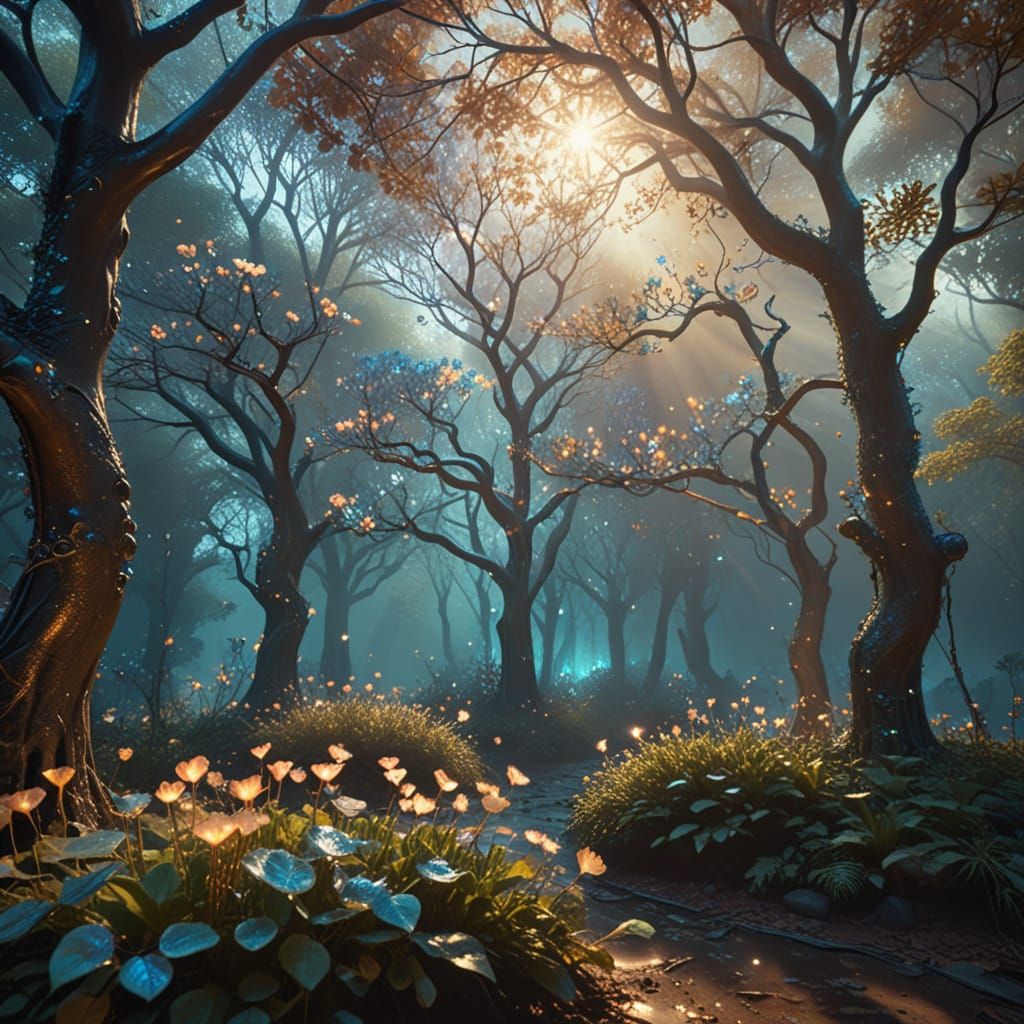 Surreal Enchanted Bloom in a Dreamlike Forest