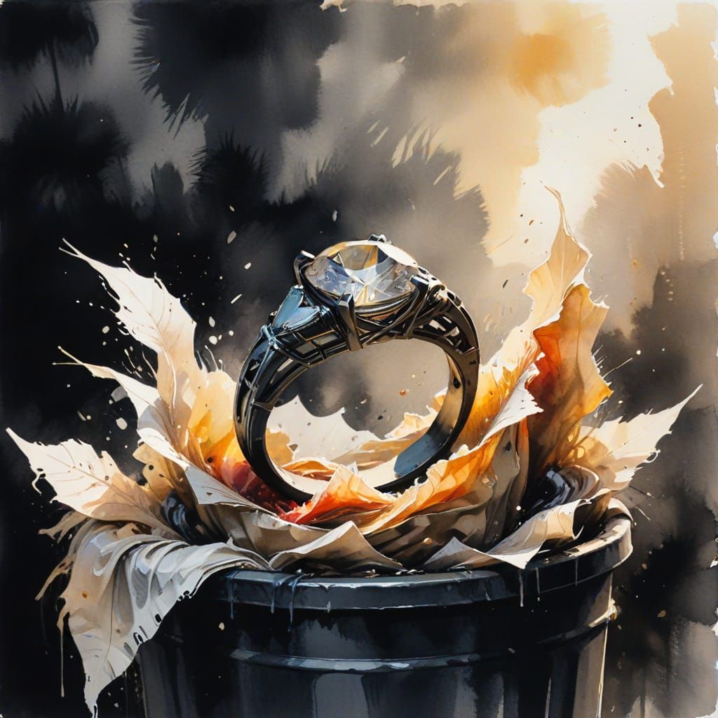 Glimmering Diamond Ring on Garbage Can