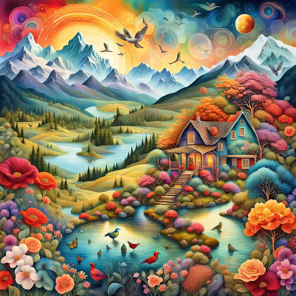 Inspiring Digital Collage Art with Vibrant Landscape