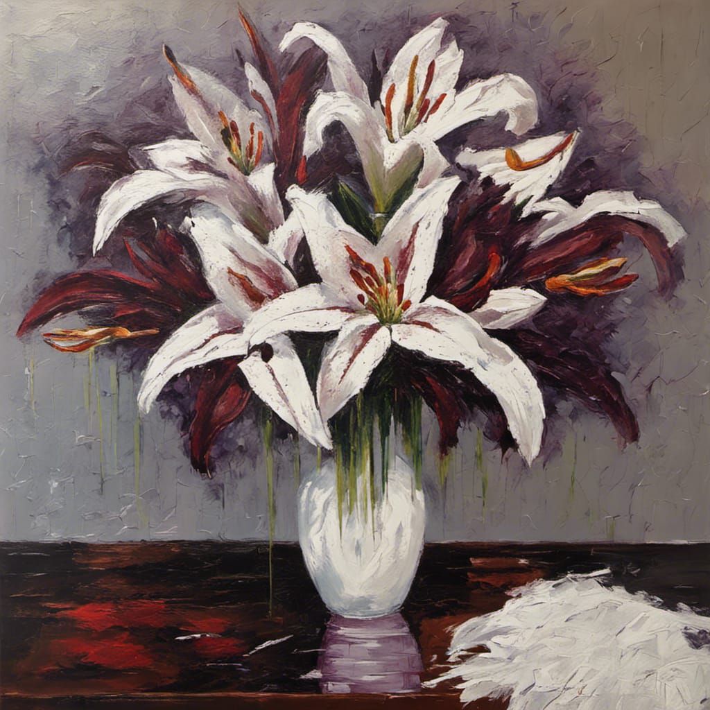 Stargazer Lilies Still Life in Neo-Impressionist Style