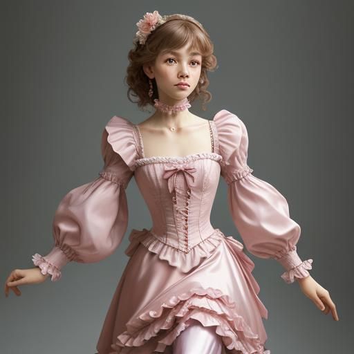 Pink Maid and Poodle Portrait, Hyperdetailed Art