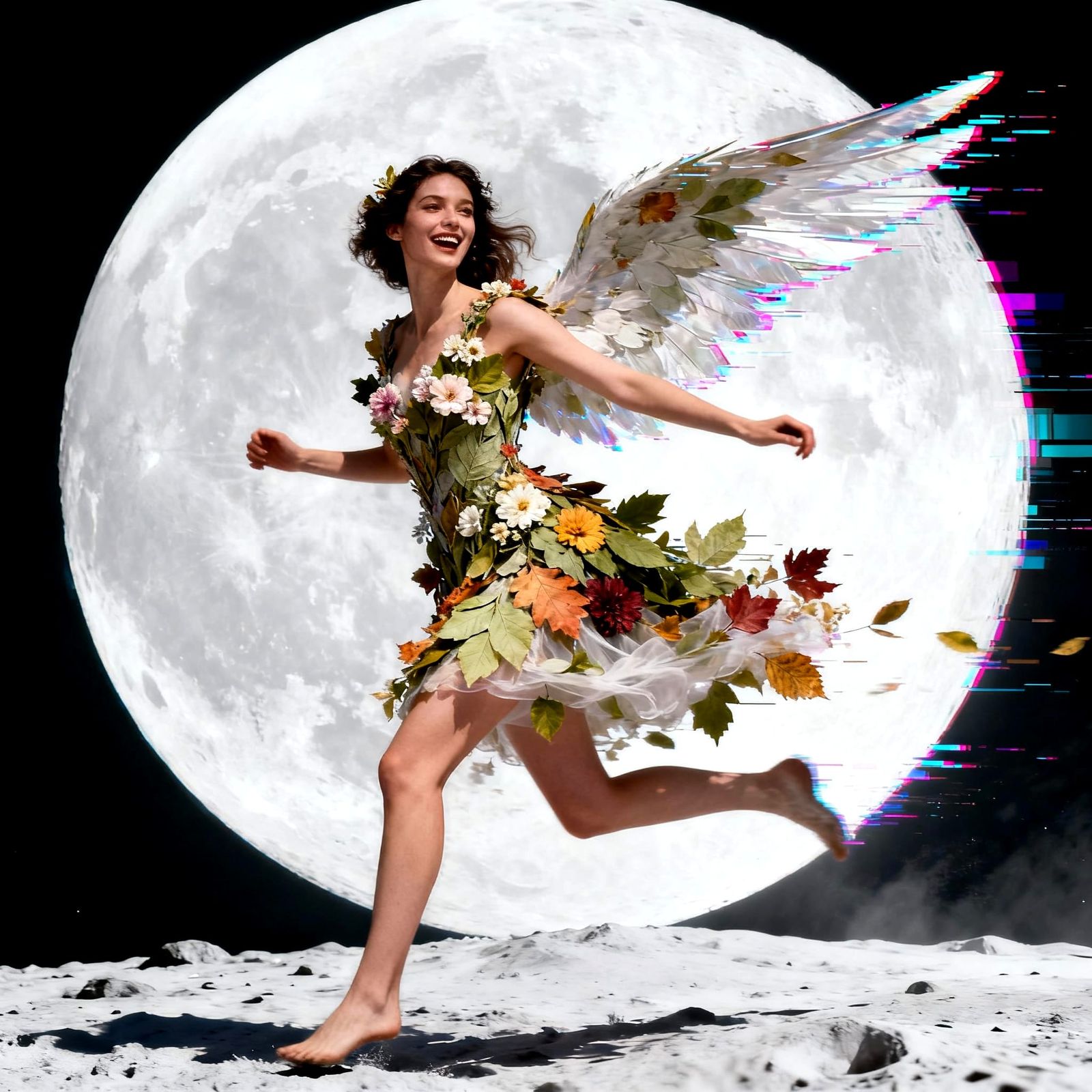 Ethereal Cyberpunk Woman on Moon Landscape