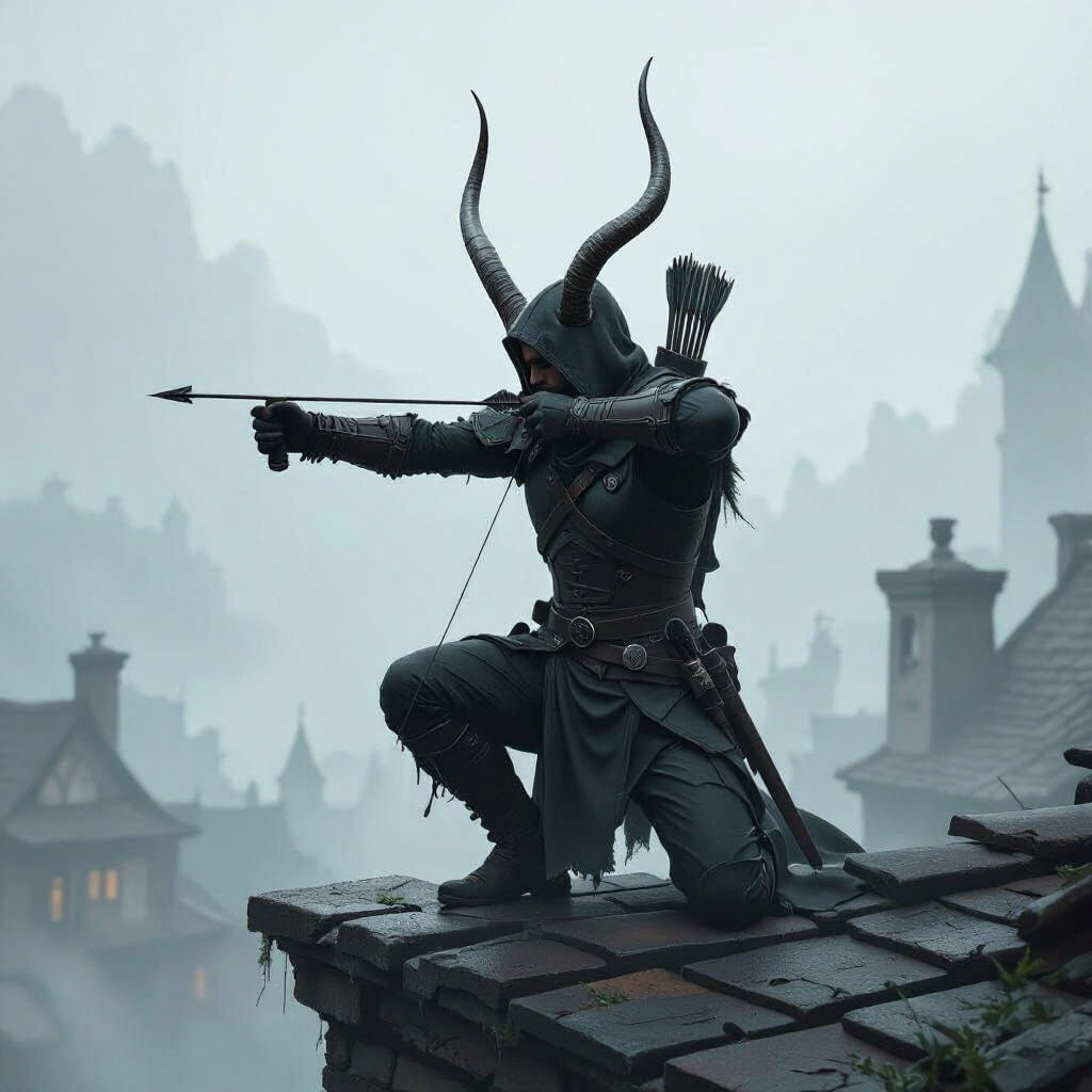 Teifling Archer on Rooftop in Cinematic Style