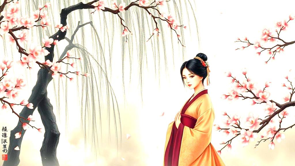 Eastern Beauty Serenades in Whispers of Cherry Blossoms