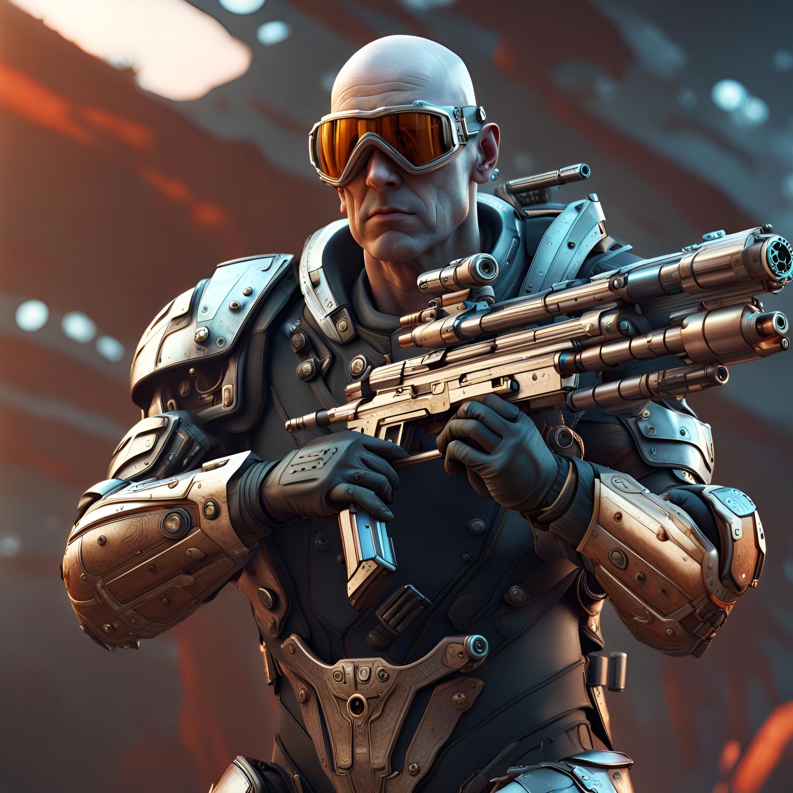 Futuristic Armored Warrior with Gun Arm