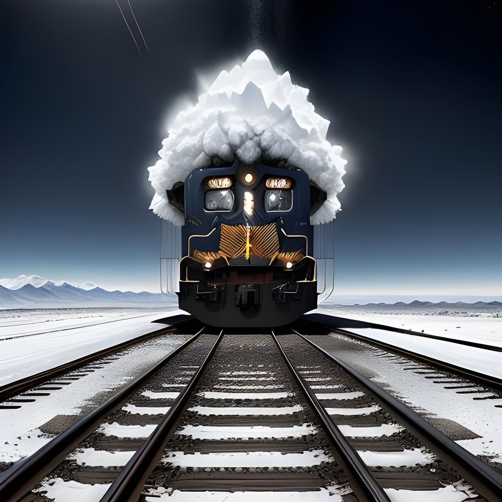 Train on Snowy Plateau, Airbrush Art Style
