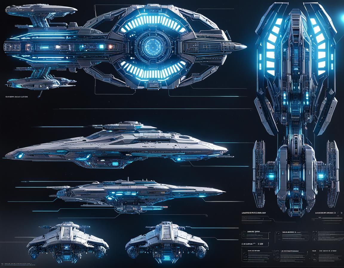 Blueprints schematics futuristic starship img2img