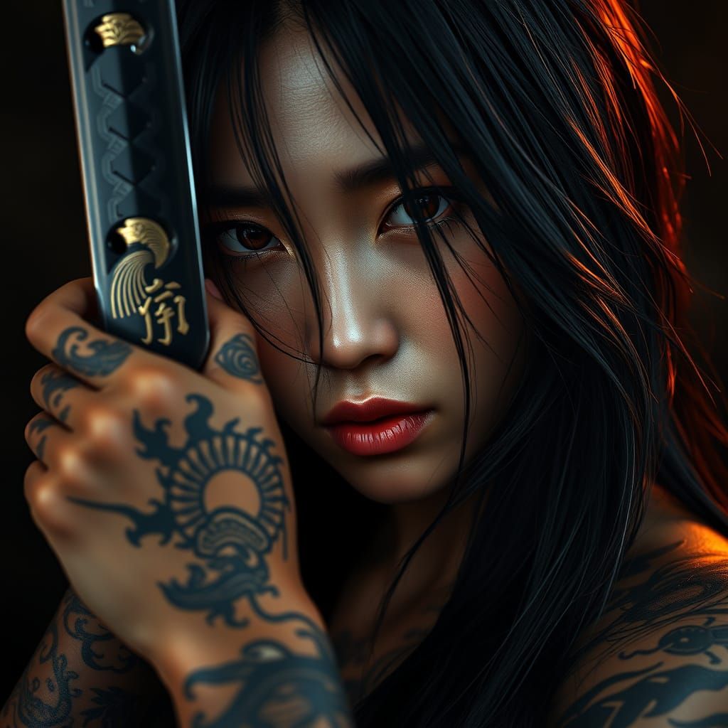 Japanese Warrior: Cinematic Portrait with Katana