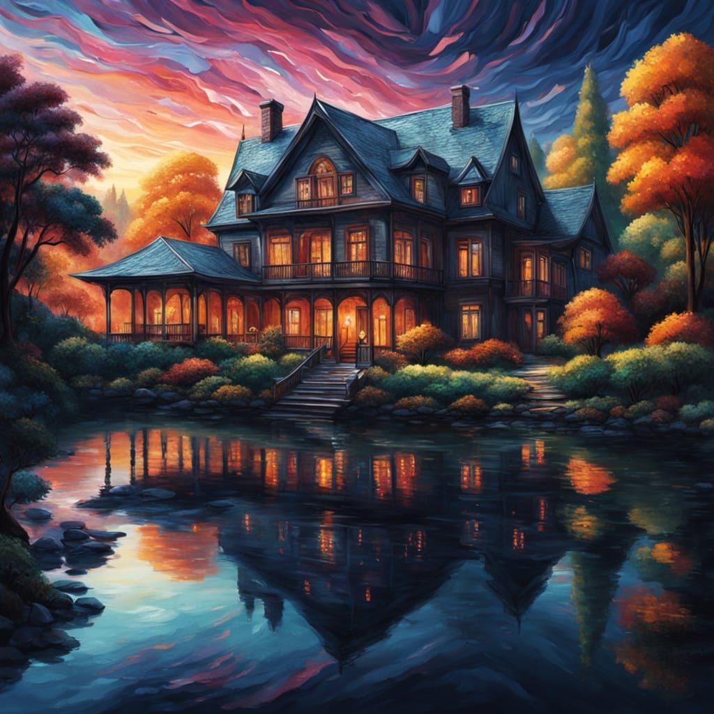 Digital House and Lake Built From Binary Code