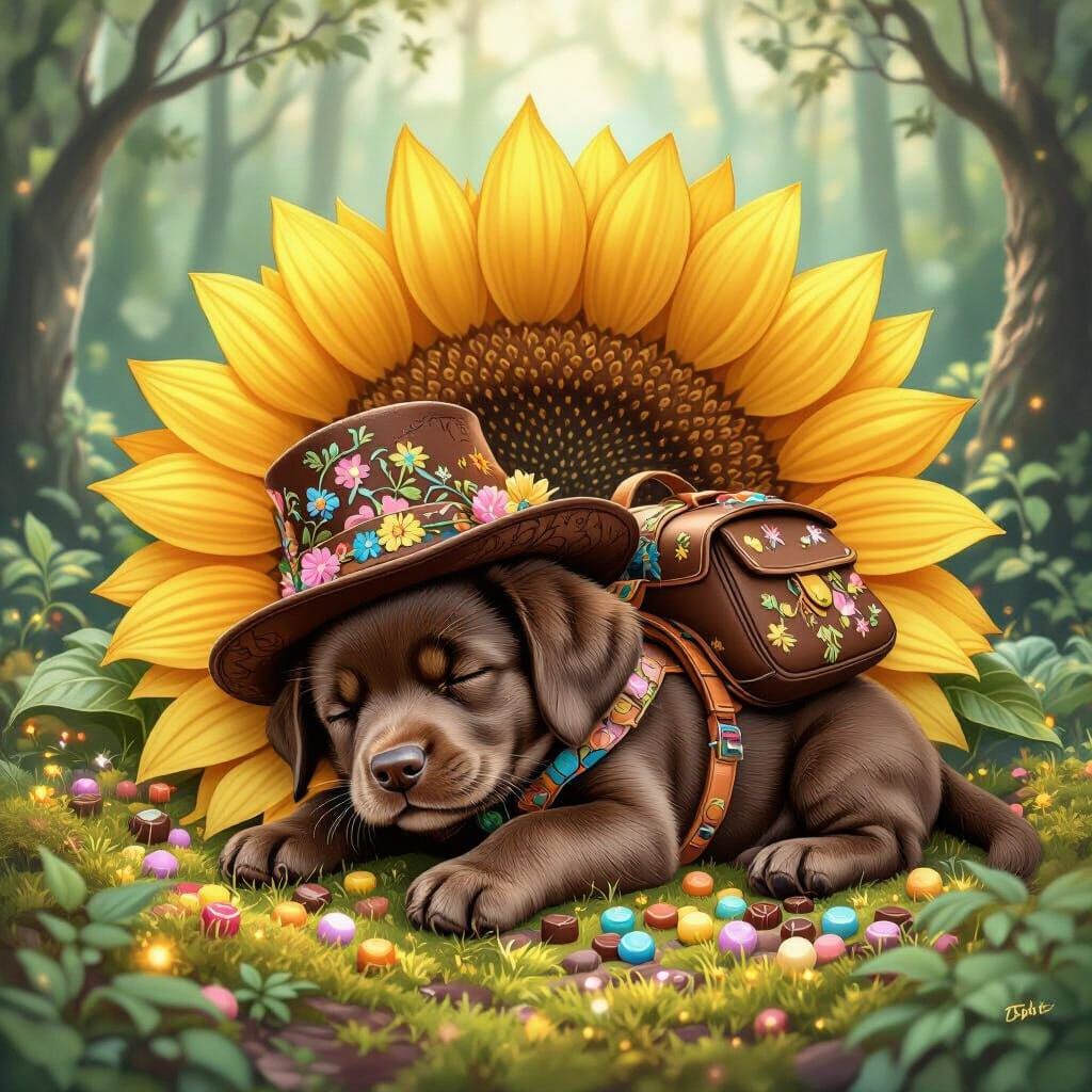 Dreaming Labrador Puppy in Enchanted Forest
