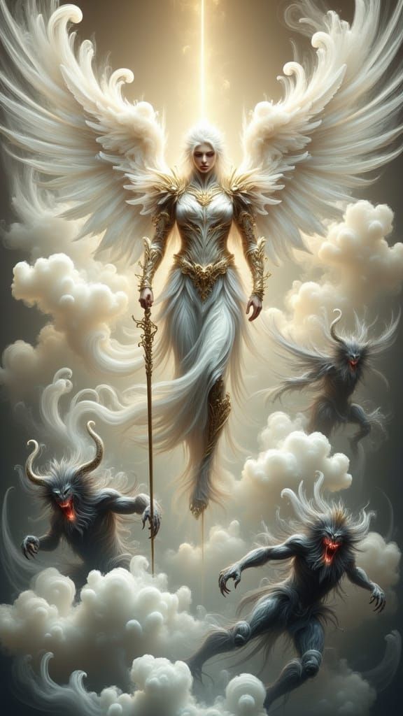 Surreal Fractal Landscape with Baroque Archangel and Demonic...