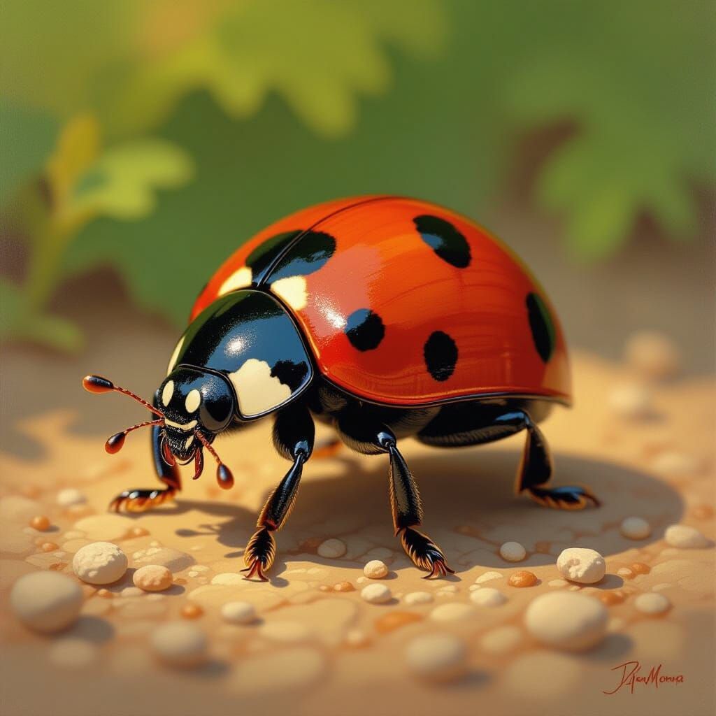 Detailed Oil Painting of a Ladybug in Natural Light