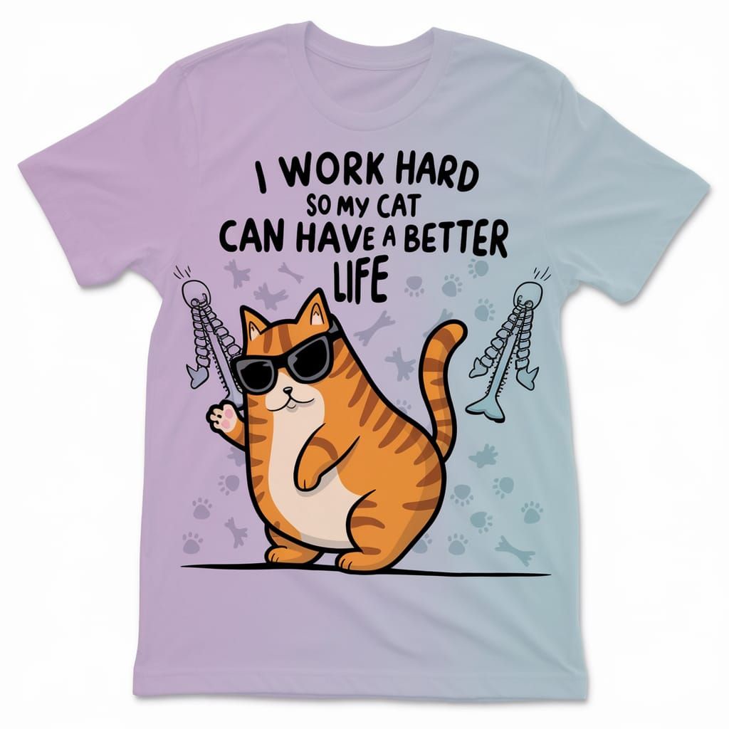 Chubby Tabby Cat Wears Sunglasses in Funny Cartoon Design