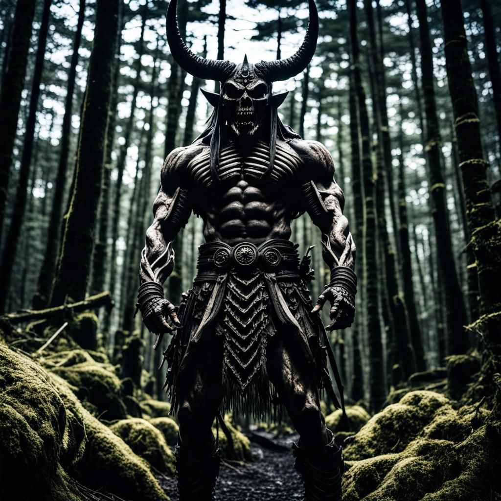 Muscular Japanese Demon in Aokigahara Forest