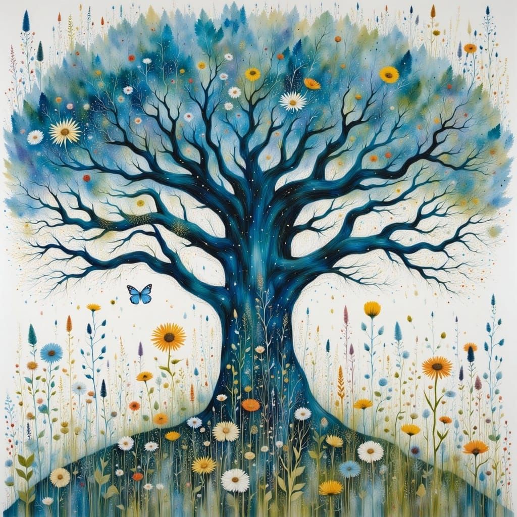 Blue Tree Collage with 'Life Is Blue' Text