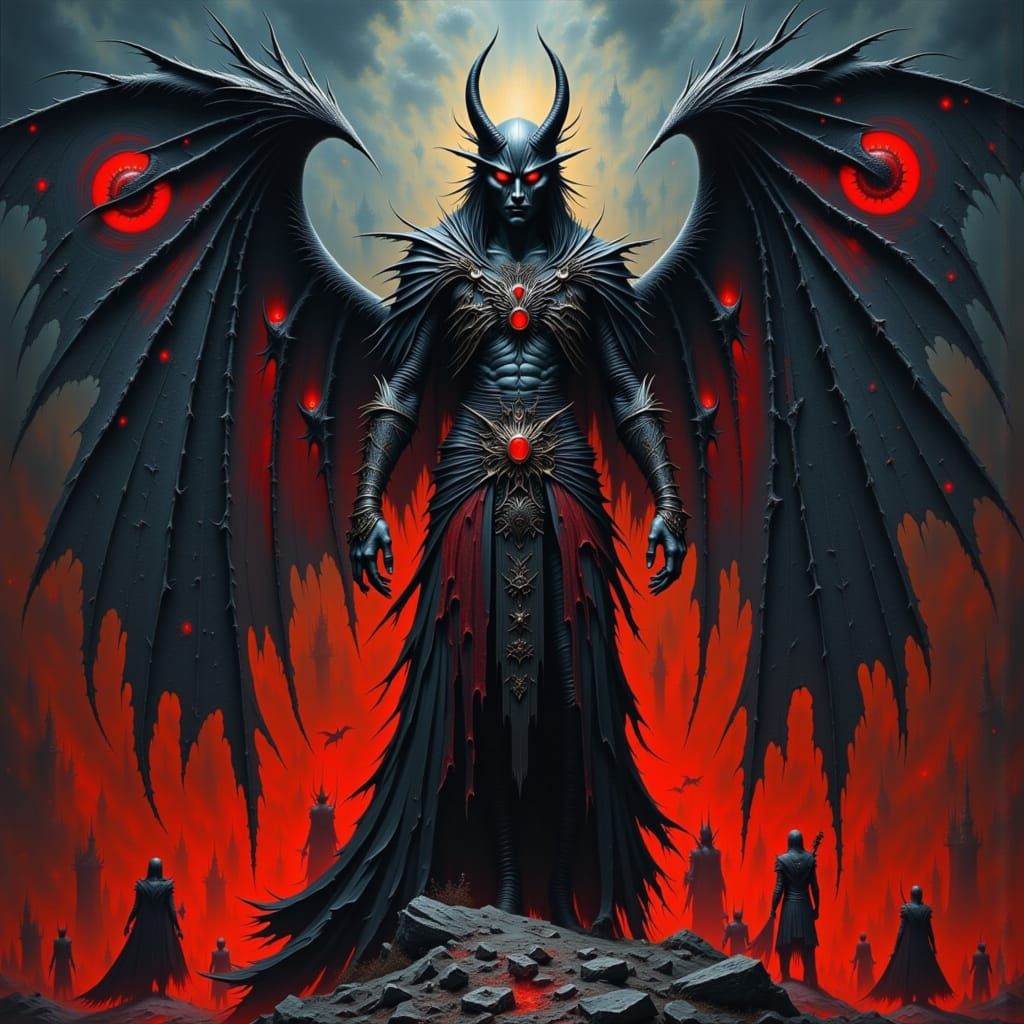 Demonic Bat Creature Emerging from Hellscape