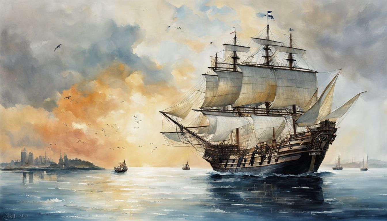 Galleon Sailing Out of the Harbor