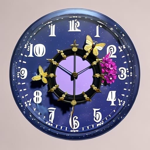 Butterfly and Flower Clock Digital Matte Painting