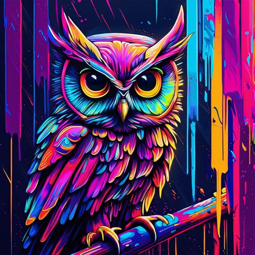 Neon Retro Owl in Synthwave Style