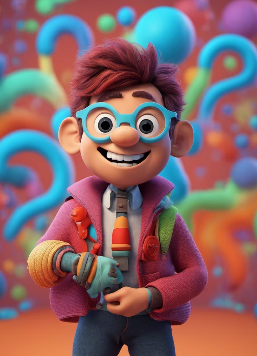 Eccentric Man in Bright 3D Animation Style