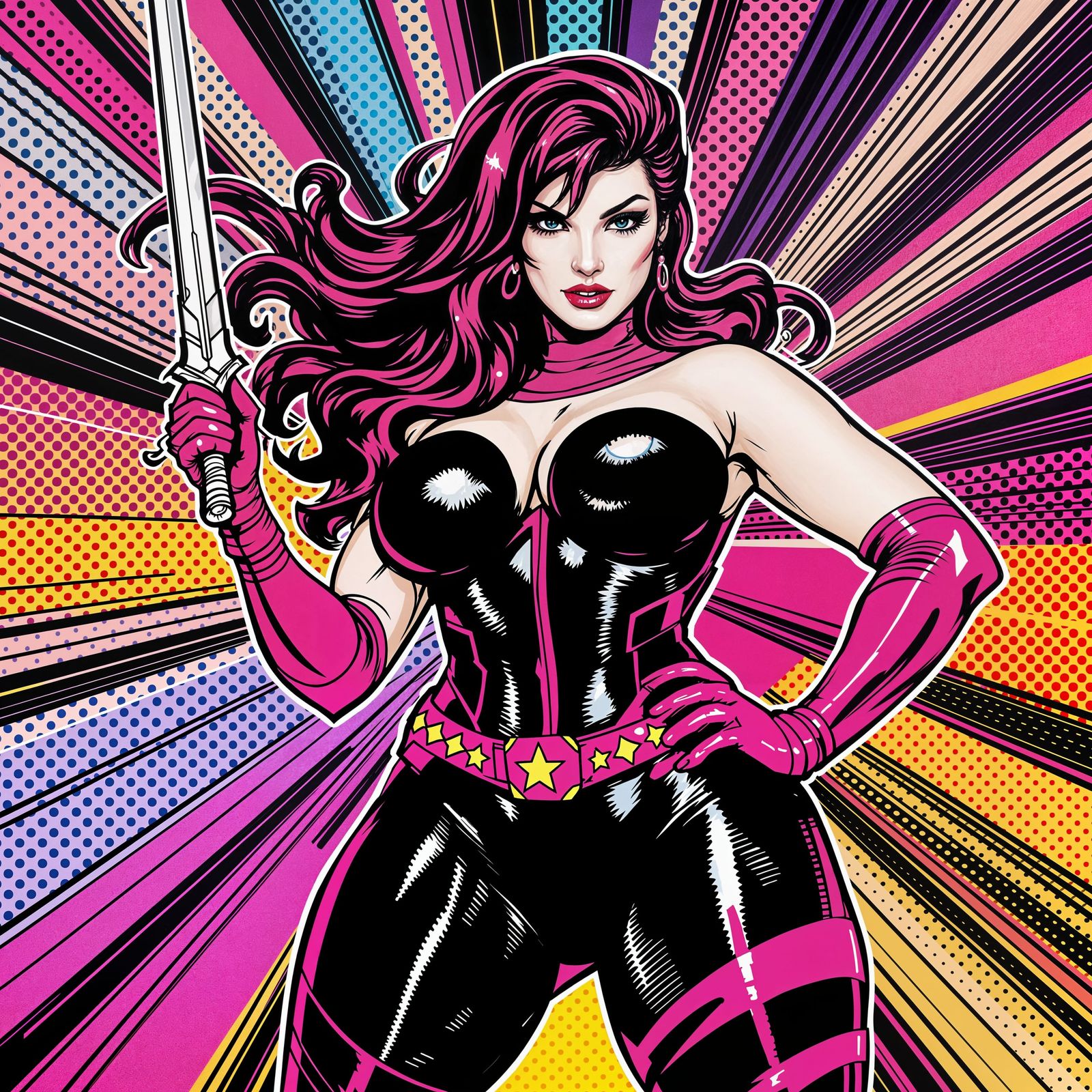 Curvy Psylocke in Pop Art Comic Book Pose