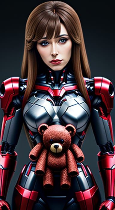 Cyberpunk Teddy Bear in a Futuristic Toy Factory