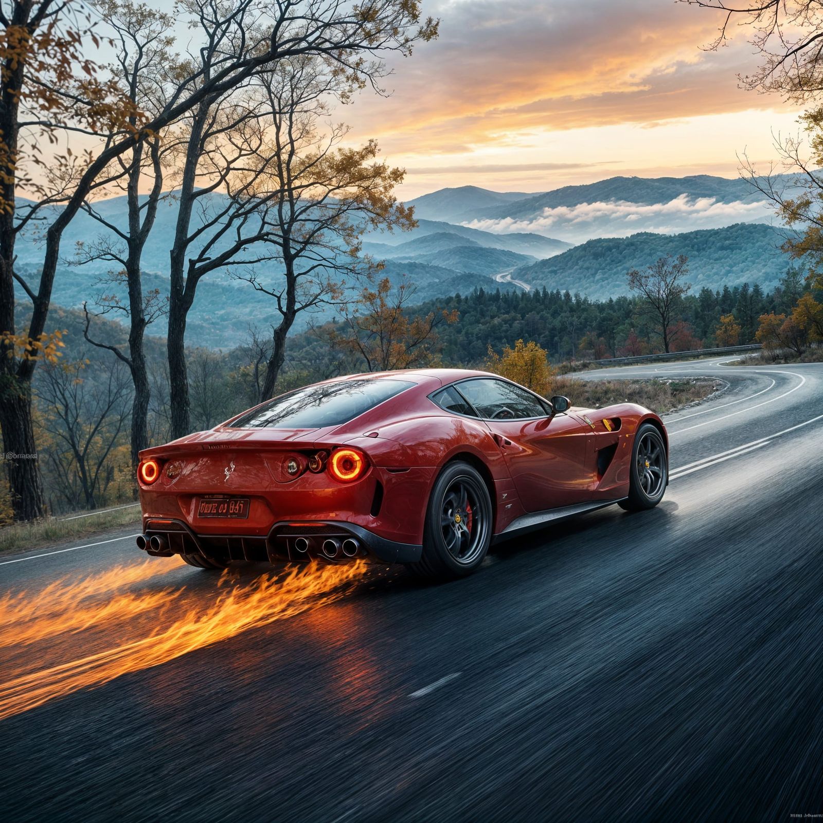 Ferrari Flames on Blue Ridge Parkway: Fantasycore Art