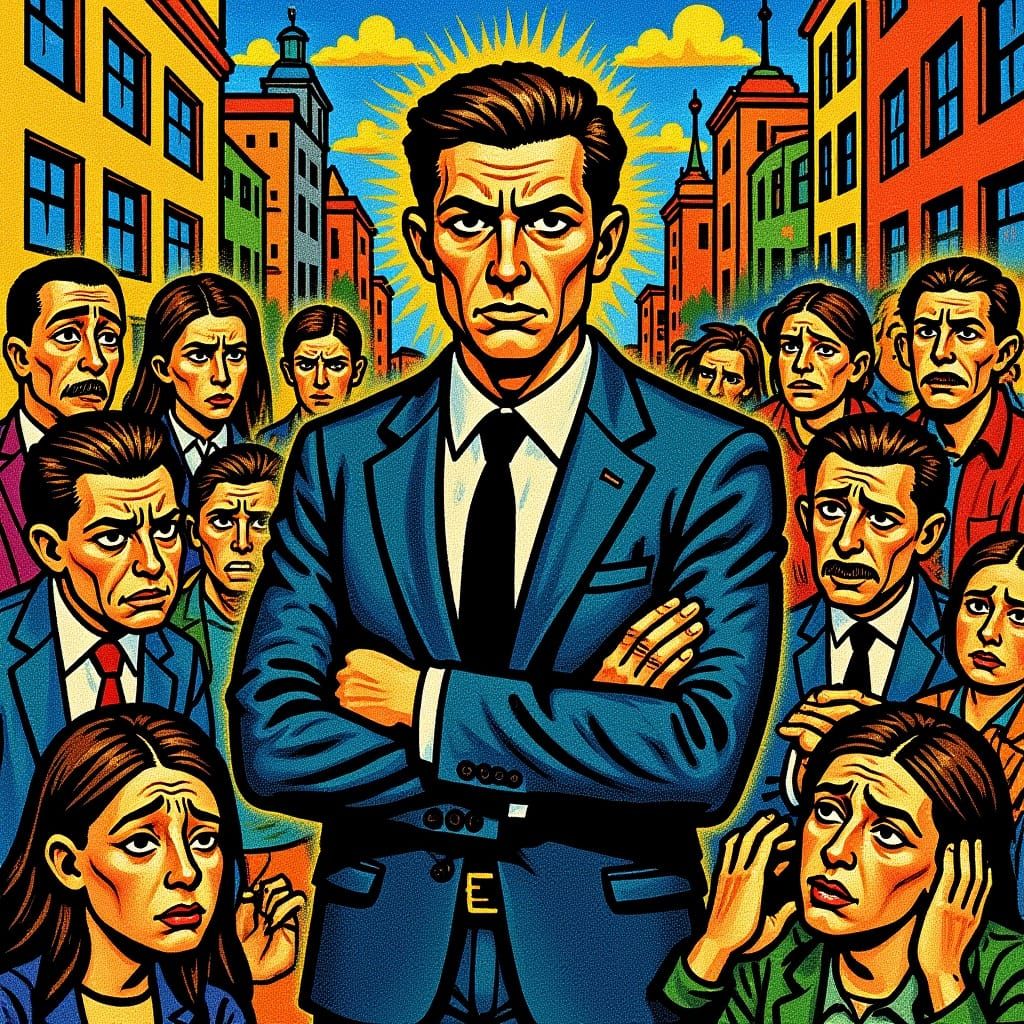 Frustrated City Crowd in Satirical Art Style