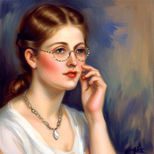 Woman with Pince-Nez in Impressionist Style
