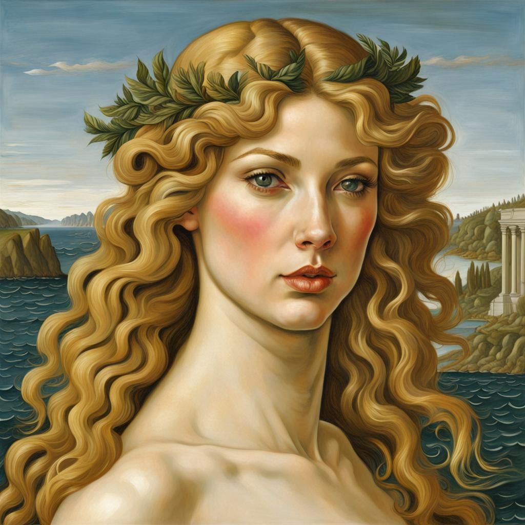 Botticelli-Style Portrait of a Woman as Aphrodite