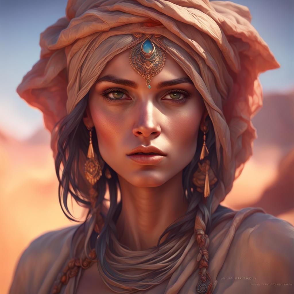Detailed Desert Sunrise Portrait in Artstation Style