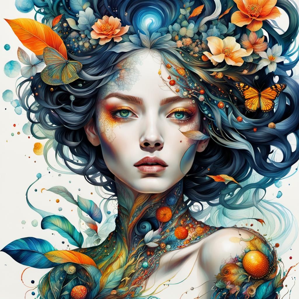 Exotic Nature Woman: Hyperdetailed Gouache Illustration