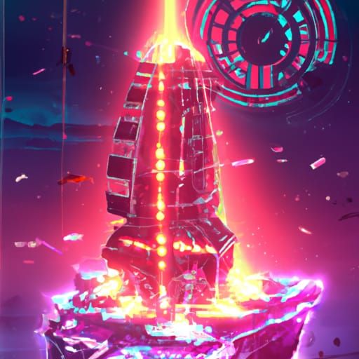 Cyberpunk Lighthouse Guiding Internet Technology