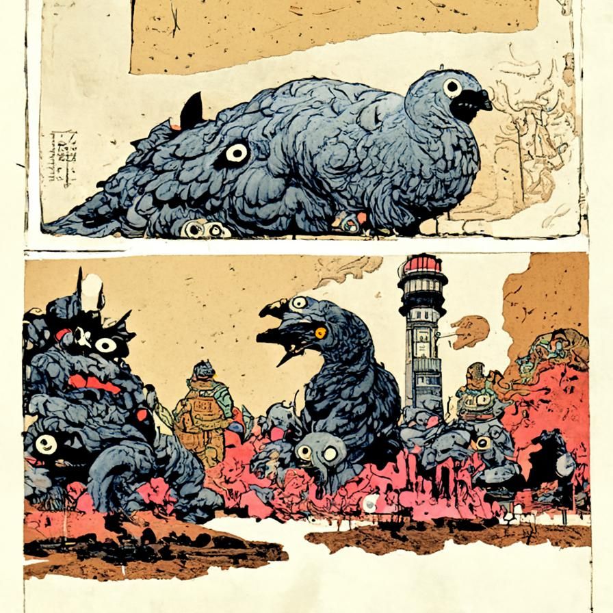 Pigeon Monster Comic Page Inspired by Underground Art