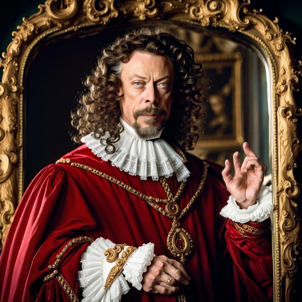 Cardinal Richelieu Admiring Himself in Rococo Mirror