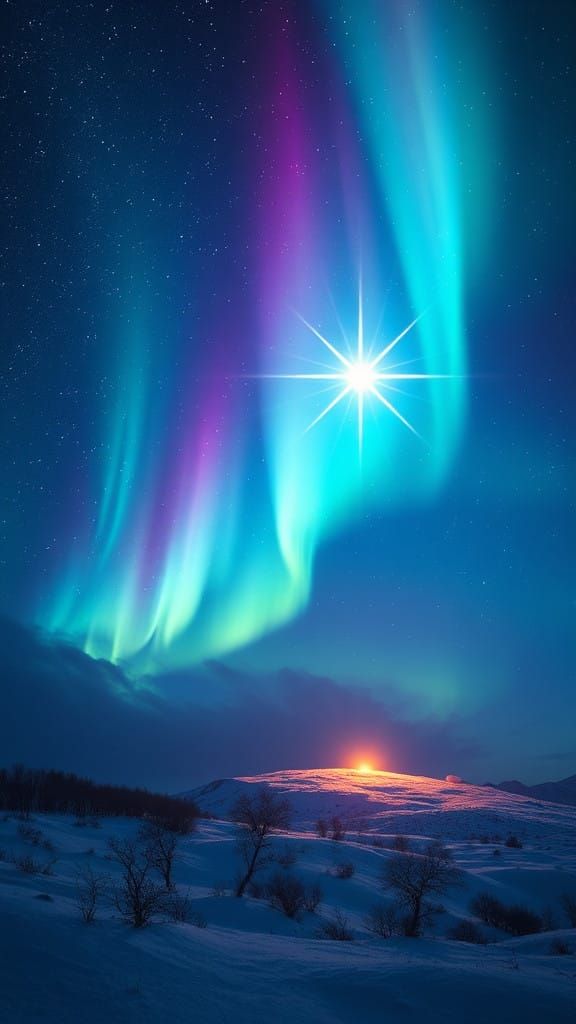 Aurora Borealis Star of Bethlehem in Vibrant, Ethereal Light