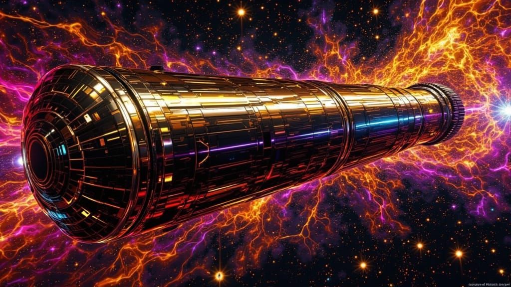 Klimt-Inspired Spaceship Races Through Nebula