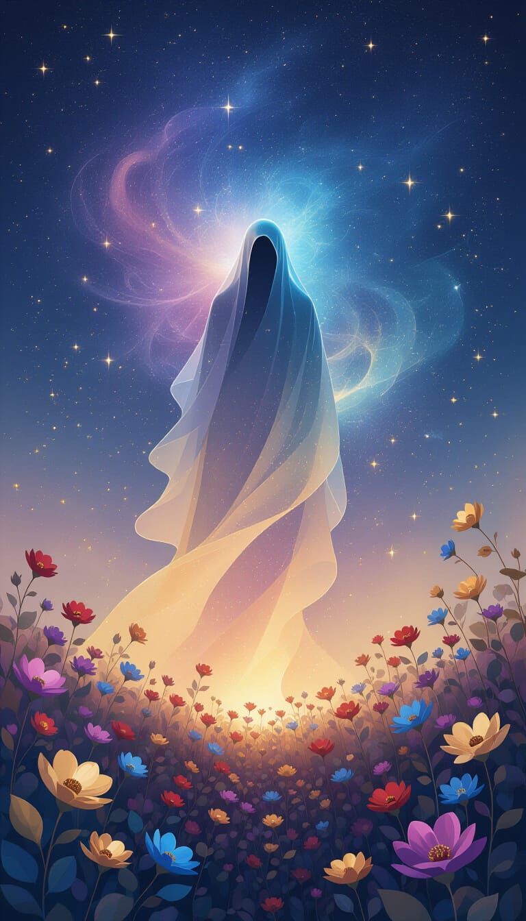 Ethereal Soul Dissolving into Cosmic Nebula