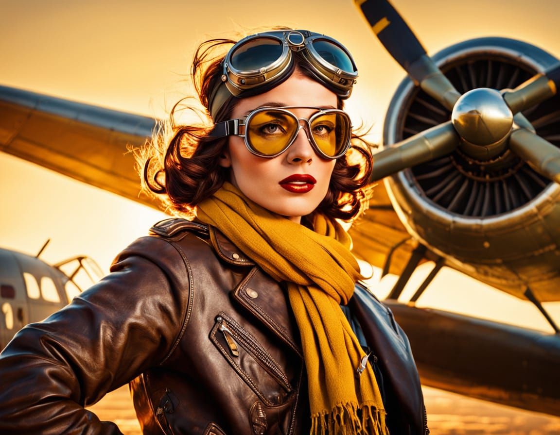 Vintage Female Warbird Pilot in Pin-Up Art Style