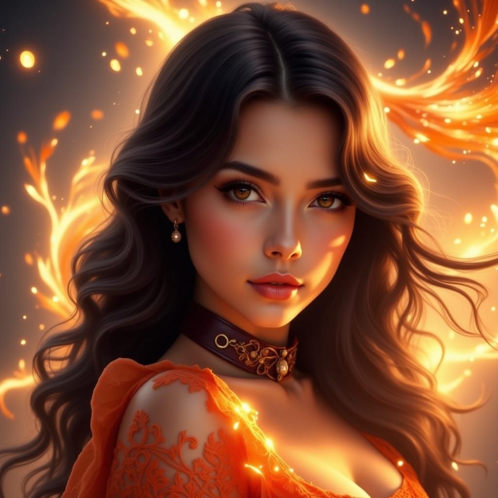 Fantasy Portrait of Woman in Orange Dress