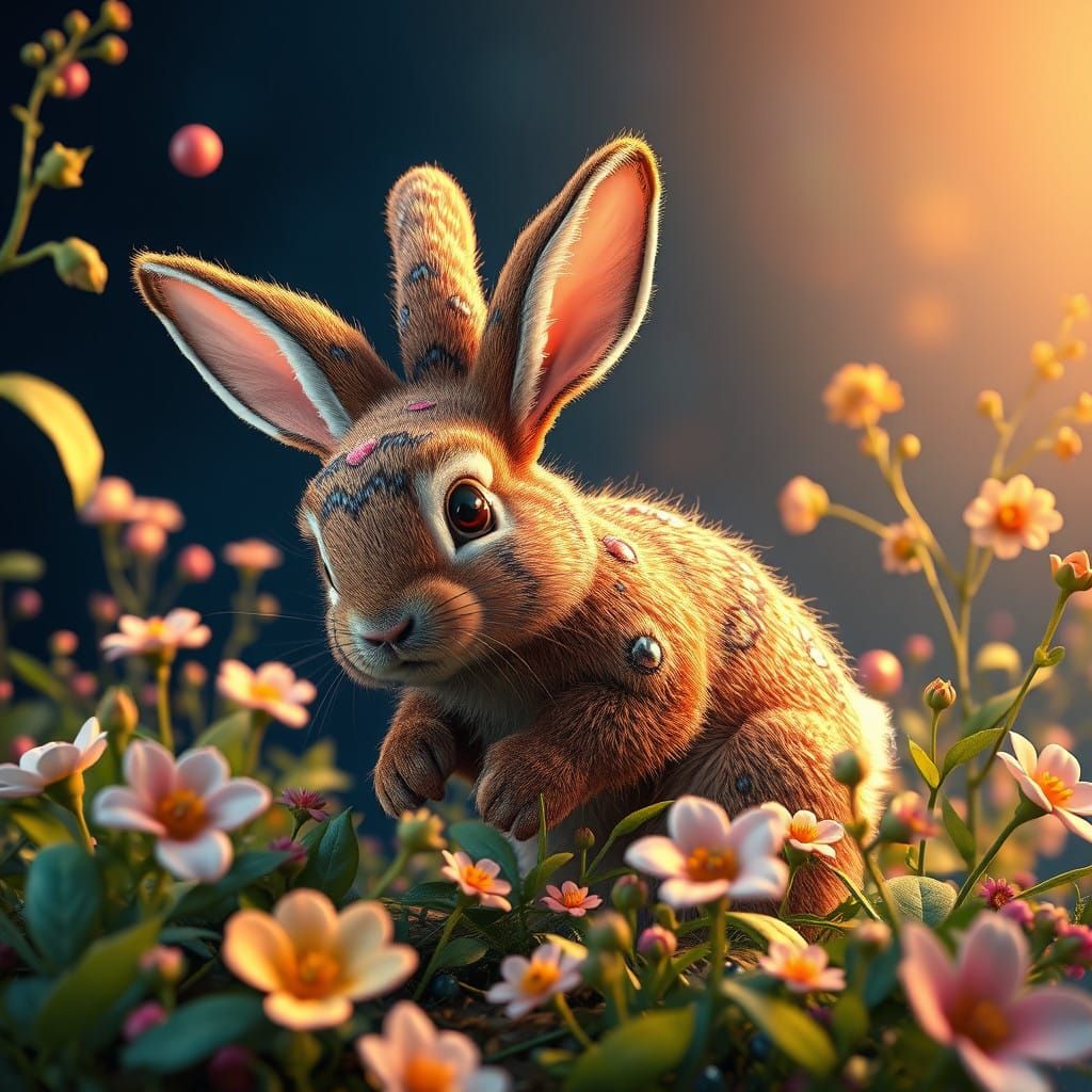 Whimsical Fantasy Bunny in Dreamlike Landscape