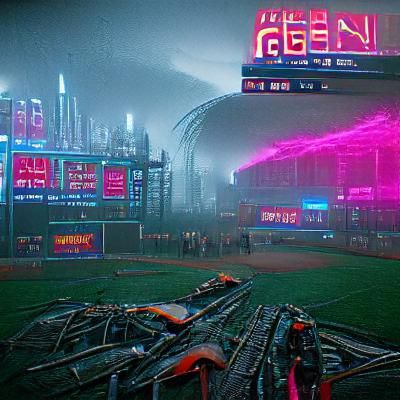 Dystopian Baseball Field in Cyberpunk 2099 Style