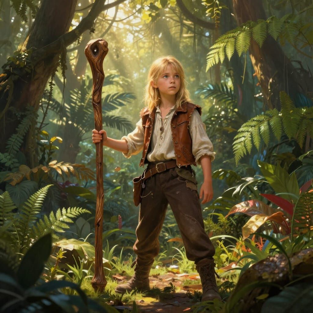 Prehistoric Jungle Explorer with Wooden Staff
