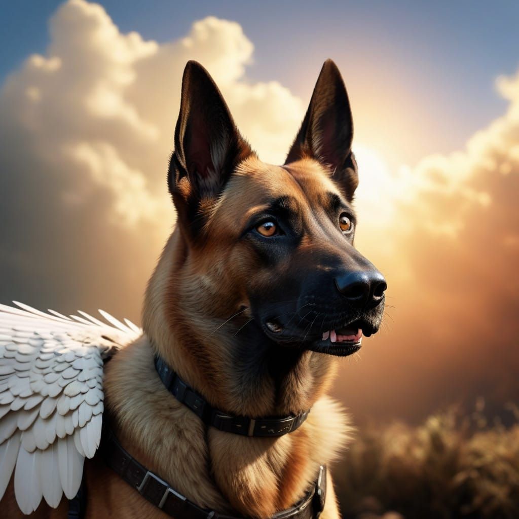 Epic Belgian Malinois with Iridescent Wings in Stunning Digi...