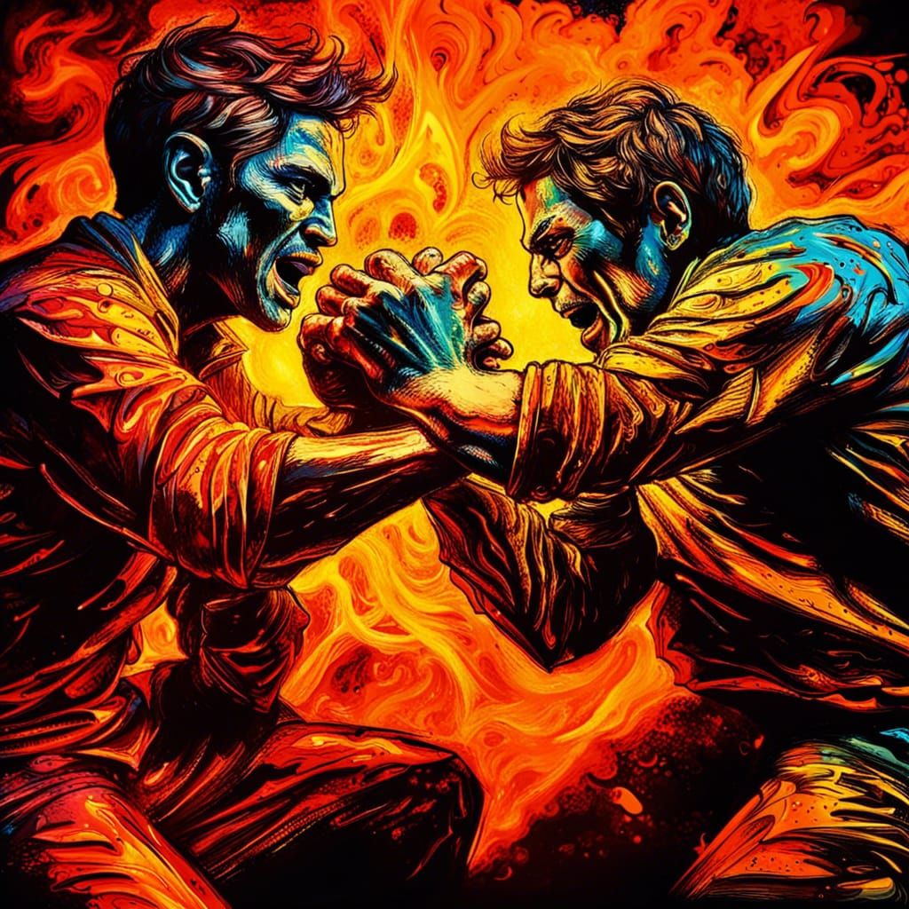 Fierce Hand-to-Hand Combat in Pop Art Style