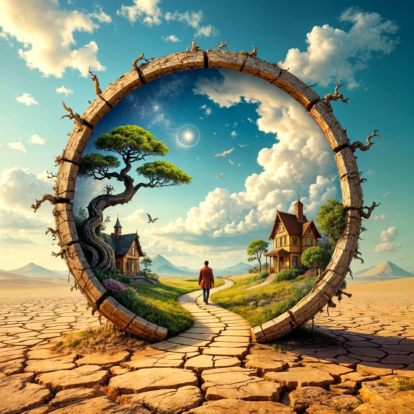 Surreal Stargate with Bonsai and Victorian Cottages
