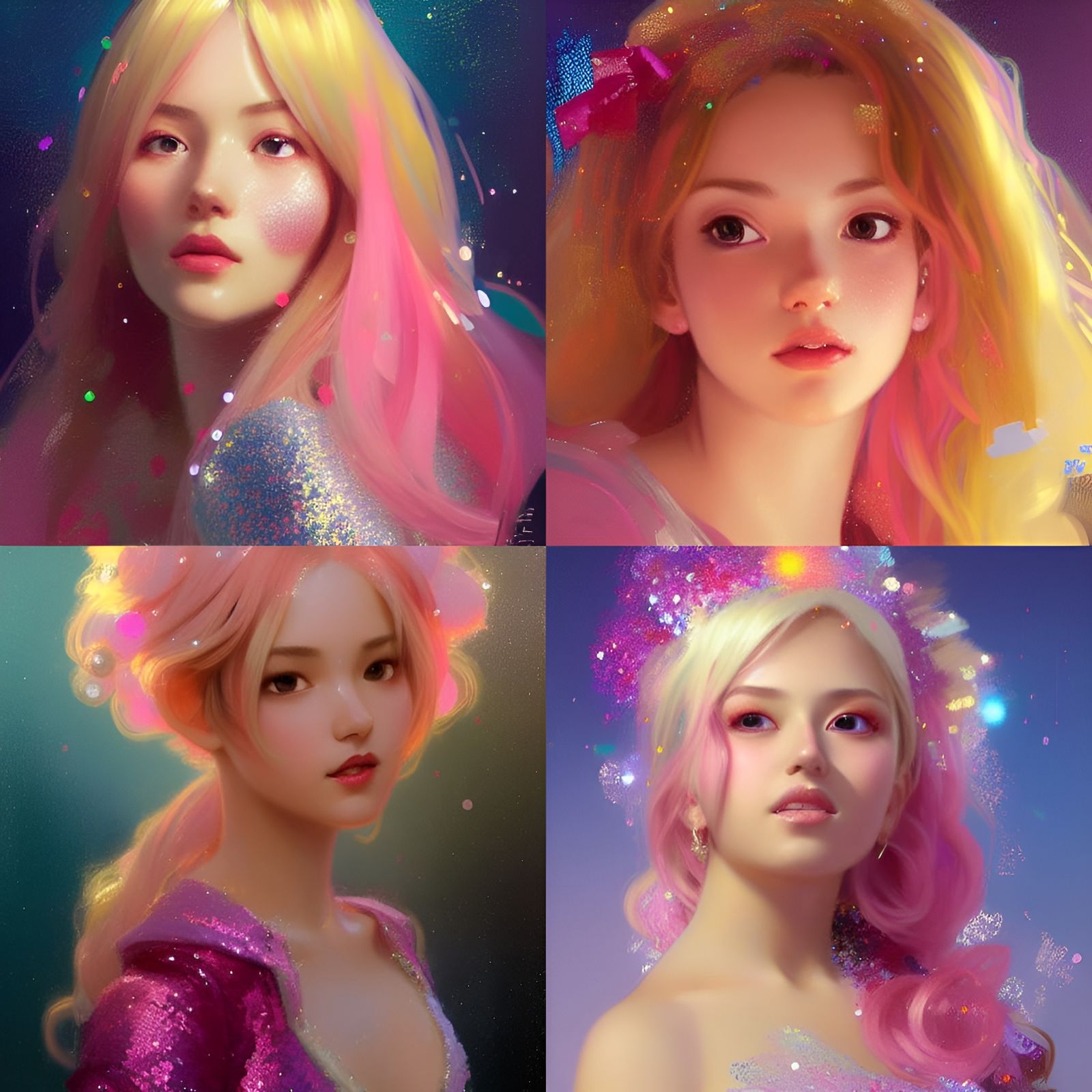 Blonde Anime Girl in Glitter Dress Portrait